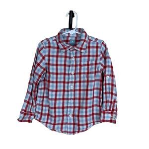 Baby Gap Brushed Cotton Plaid Long Sleeve Button Up Shirt Red Blue White 4